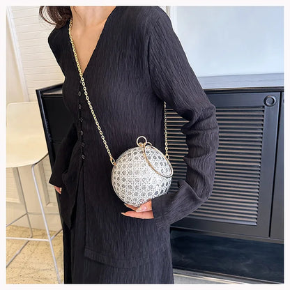 Women Evening Day Clutch Colorful Crystal Diamonds Round Ball Shaped Clutches Lady Handbag Wedding Purse Chain Shoulder Bag