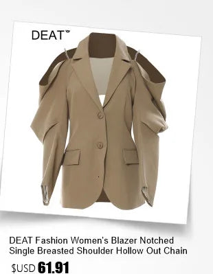 DEAT Fashion Blazer pour femme avec boucle en métal crantée et décoration à la taille, rétraction ample à simple boutonnage, nouvelle tendance automne 2024 7AB1058