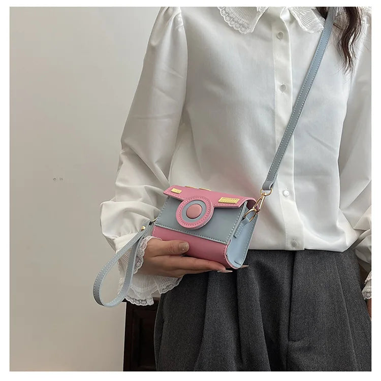 New Women Cute Contrasting Colors Camera Shape Clutch Ladies Casual Mini Crossbody Bag Small Shoulder Bag Purse Messenger Bags