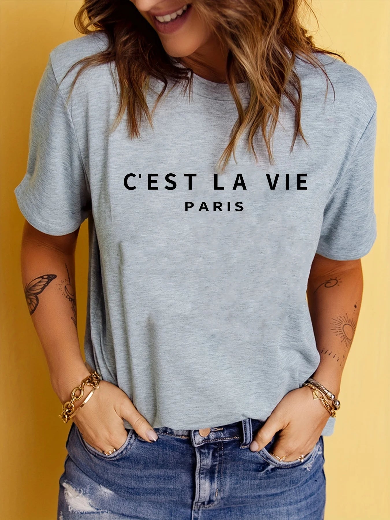 T-shirt ras du cou imprimé Paris pour femme, T-shirt décontracté à manches courtes pour le printemps et l'été, vêtements pour femmes, hauts pour femmes