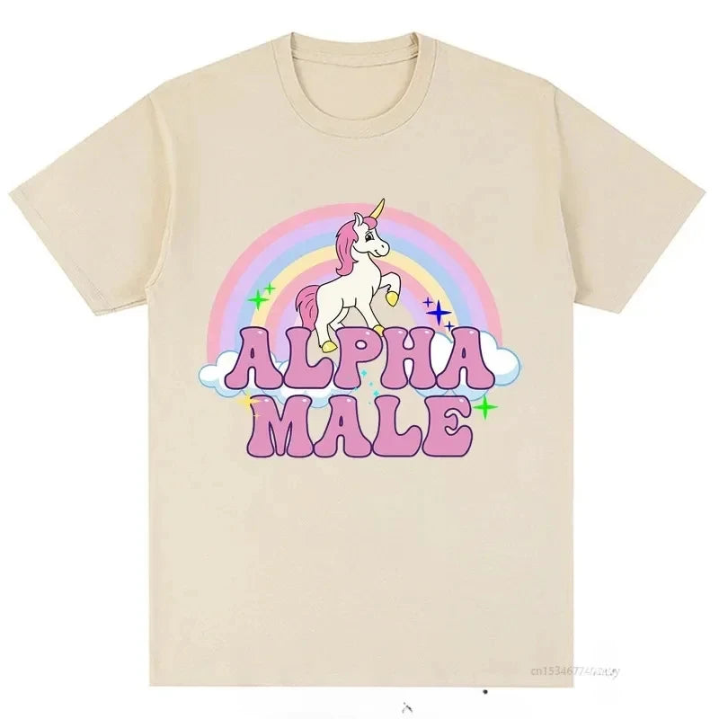 T-shirt licorne Alpha Male T-shirts graphiques arc-en-ciel T-shirts drôles Femmes Mode Hip Hop Hommes Hauts Coton Unisexe Vêtements esthétiques