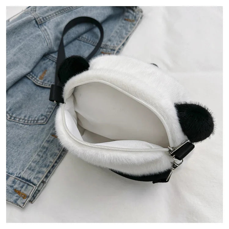 Cute Cartoon Panda Plush Shoulder Bag Kids Crossbody Bag Student Wallet Coin Purse Kids Phone Bag Best Birthday Gift