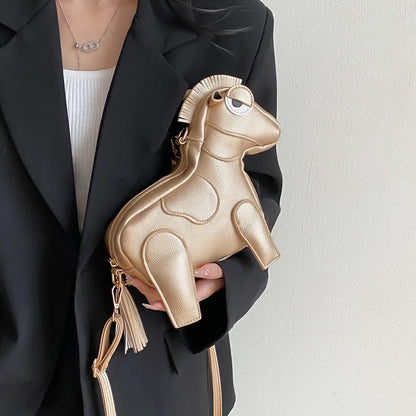 Lady Fashion High Quality Animal Horse Shape Shoulder Bag Cute PU Leather Tassel Crossbody Bag Female Handbags