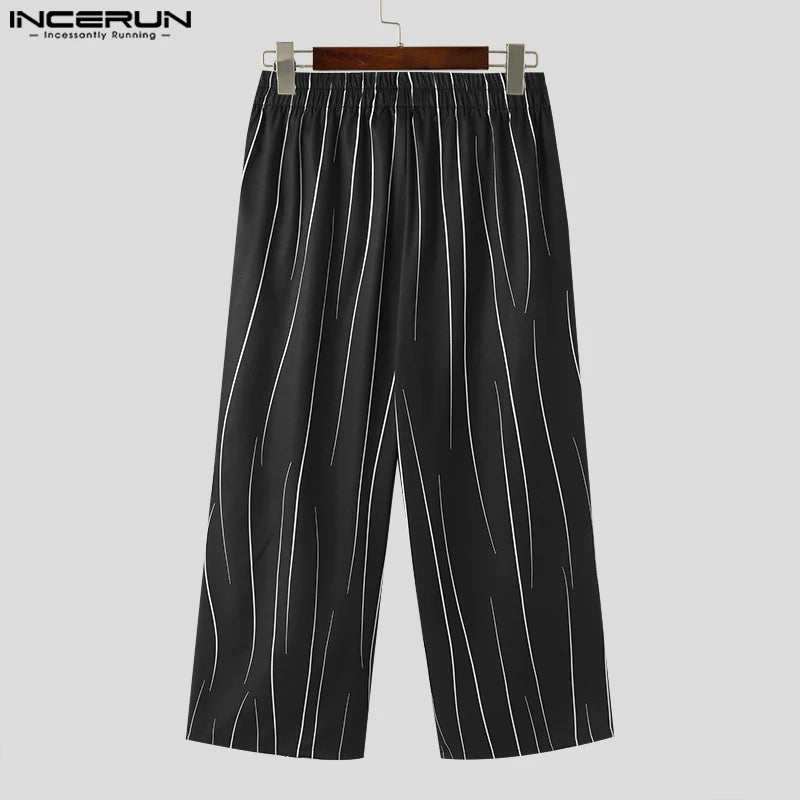 2023 Pantalones casuales para hombre, pantalones de chándal con cintura elástica con estampado, pantalones coreanos sueltos, ropa de calle para hombre, pantalones largos de moda para hombre S-5XL INCERUN