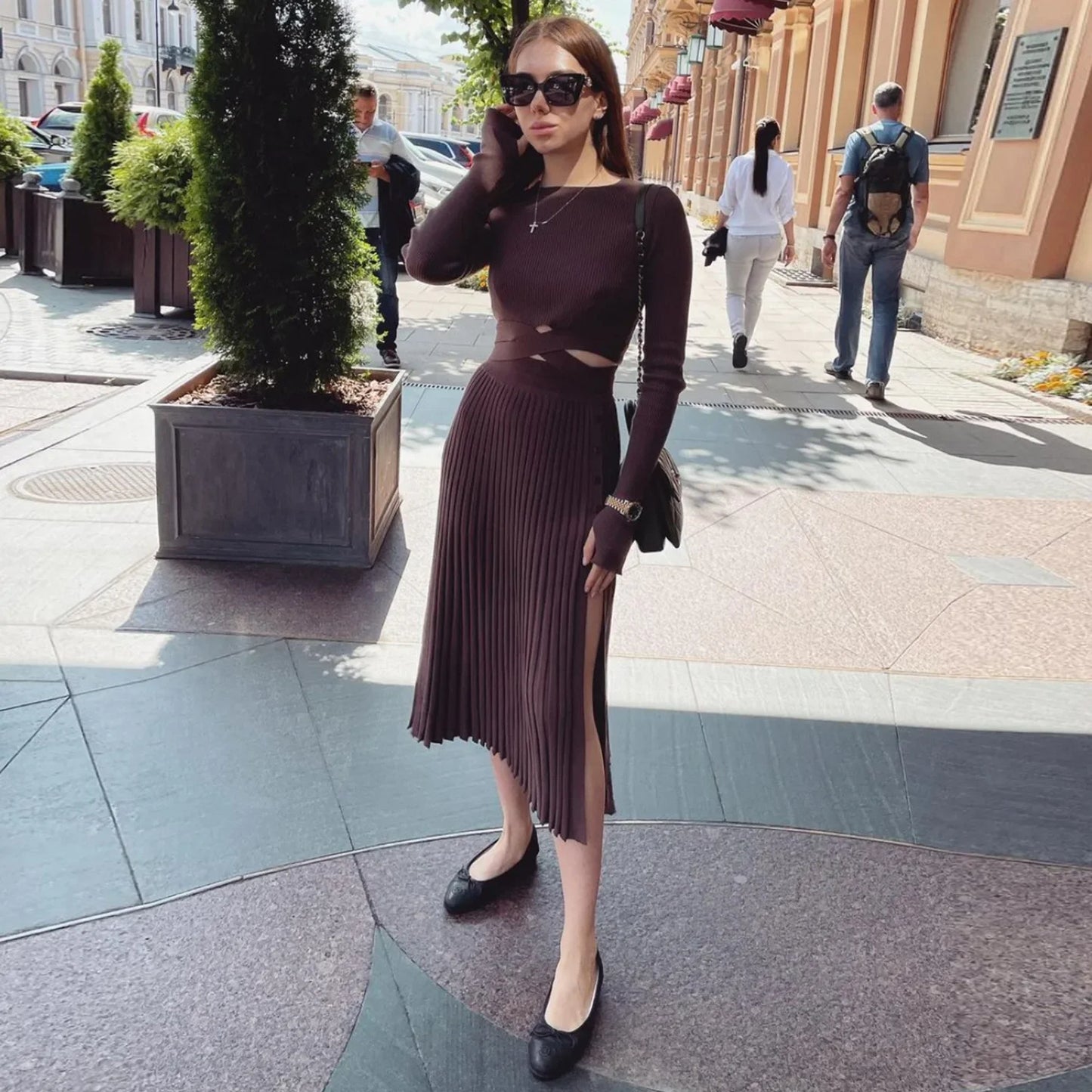 New White Knit Two Piece Women Sets Fall Ribbed Crop Top And Pleated Knitted Skirt Suits For Women Midi Dress Sets 2022