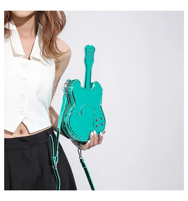 Bolso de mano para mujer, bonito bolso bandolera pequeño con forma de violín, bolso de mujer con láser, bolso de hombro pequeño de verano