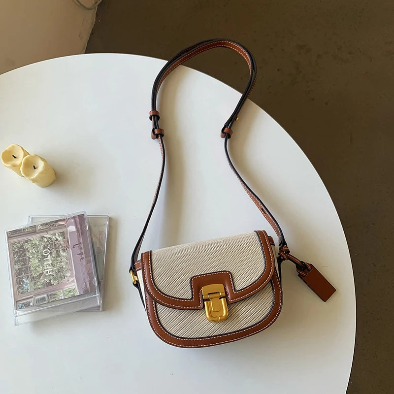 Bolsos de hombro con paneles de moda para mujer, bolsos cruzados de lona retro de diseñador, bolsos de retazos de cuero sintético, monederos pequeños para teléfono 2024