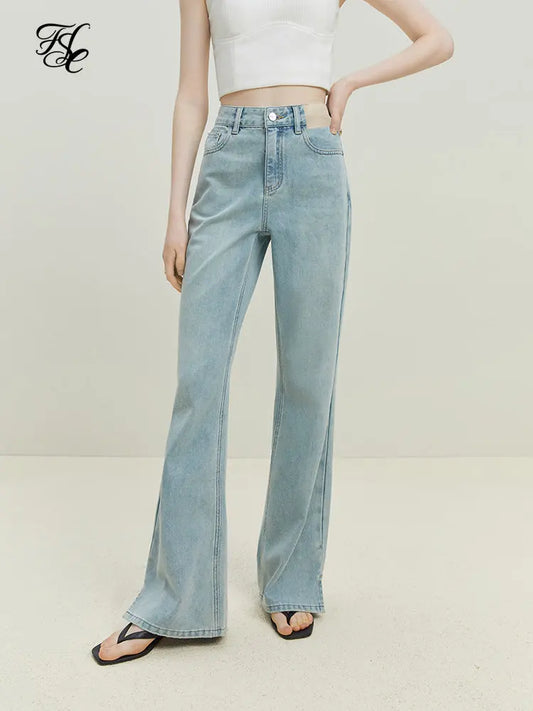 FSLE Office Lady Light Blue High Waist Small Straight Leg Jeans For Women 2023 New Summer Thin Jeans For Women Loose Causal