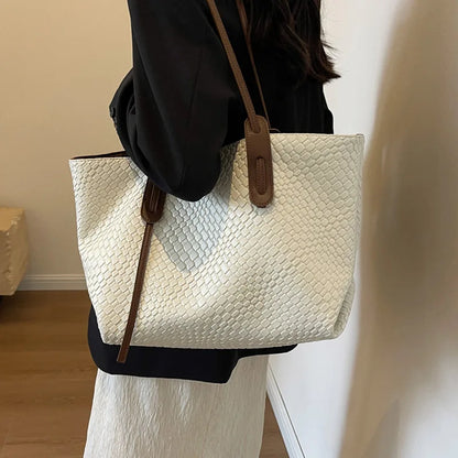 Bolso tejido de gran capacidad para mujer, novedad de primavera 2024, bolso retro versátil de un solo hombro, bolso de mano portátil de versión coreana