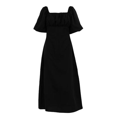 Suninheart Maxi Summer Puff Sleeve Holiday Dress Black Square Neck Party Dresses Casual A Line Women Dress 2023