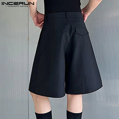 2023 Men Shorts Pleated Solid Color Loose Summer Casual Men Bottoms Korean Style Streetwear Leisure Male Shorts S-5XL INCERUN