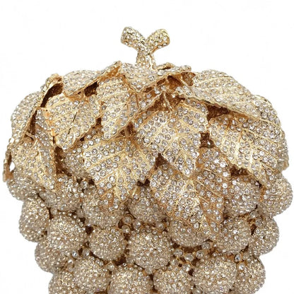 Bolso de mano de noche con forma de uva para mujer, bonito bolso de hombro con brillantes y diamantes de imitación para banquetes y fiestas de graduación