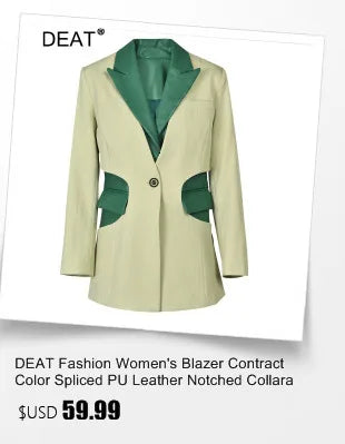 DEAT Fashion Blazer de mujer falso 2 piezas cuello redondo empalme gasa translúcida manga larga chaqueta de traje otoño 2024 nueva marea 17A2746