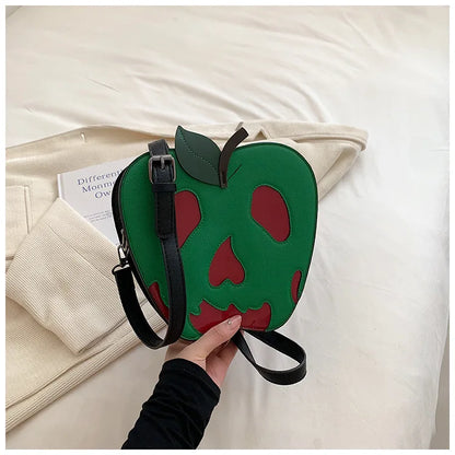 Bolso bandolera con forma de manzana envenenada para Halloween, divertido bolso de hombro, novedoso bolso de mano de piel sintética