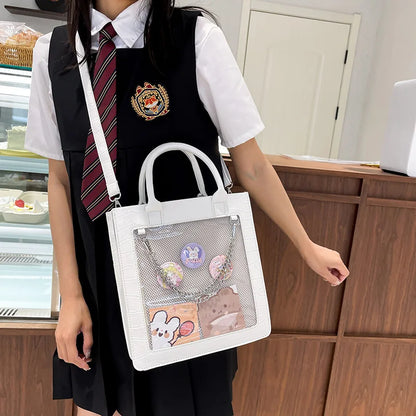 Kawaii Tote Bag Women New 2023 Japanese JK Bag PU Leather Chain Itabag Transparent Crossbody Bags y2k Handbags Crossbody Bags