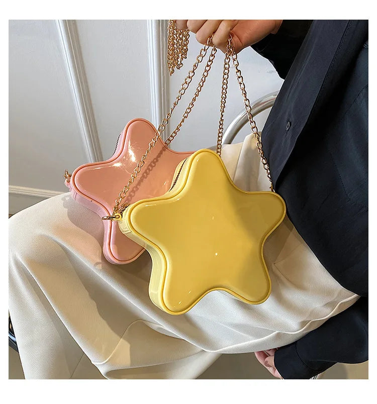 Bolso de hombro pequeño para mujer, color amarillo, con forma de cinco estrellas, tipo bandolera, bonito bolso de cadena para niña, minibolso tipo mensajero