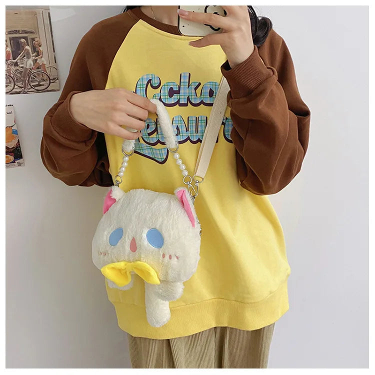 2024 Nuevo bolso de hombro de gato de peluche Lindo bolso de mano pequeño Bolso de mano de diseño de dibujos animados para mujer Elegante bolso cruzado Monedero