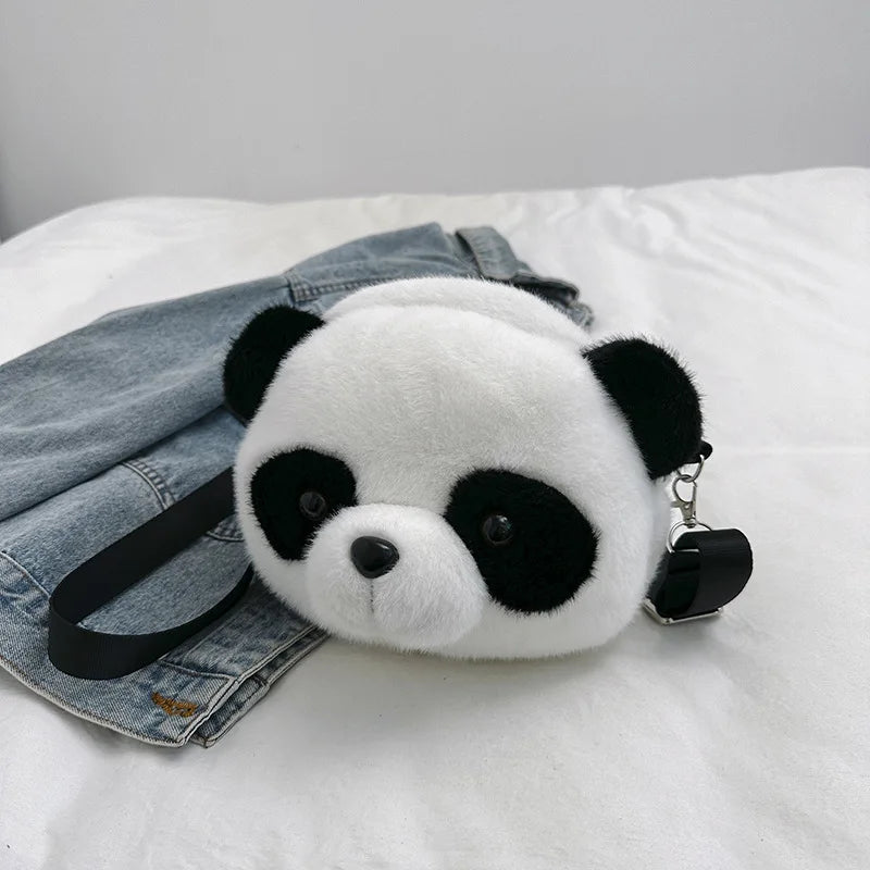 Cute Cartoon Panda Plush Shoulder Bag Kids Crossbody Bag Student Wallet Coin Purse Kids Phone Bag Best Birthday Gift