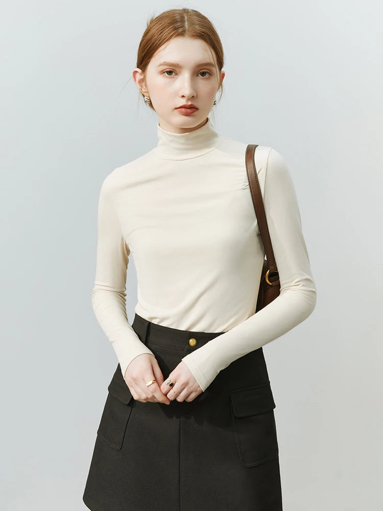 FSLE Casual Skin-friendly Soft Waxy Turtleneck Slim Bottoming Shirt Women Winter Long-sleeved Solid Knitted Sweater Female