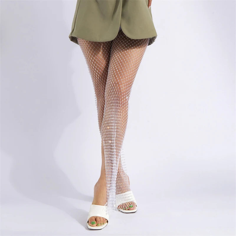 Sparkle Diamante High Waisted Bottom Rhinestone Split Hem Leggings Fishnet Shining Trousers Crystal Mesh Crystal Pants Wholesale