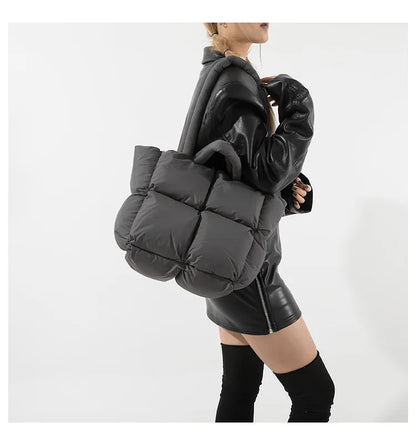 Bolso de mano acolchado suave y moderno para mujer, bandolera de nailon acolchada, bolso de mano de algodón cálido para invierno