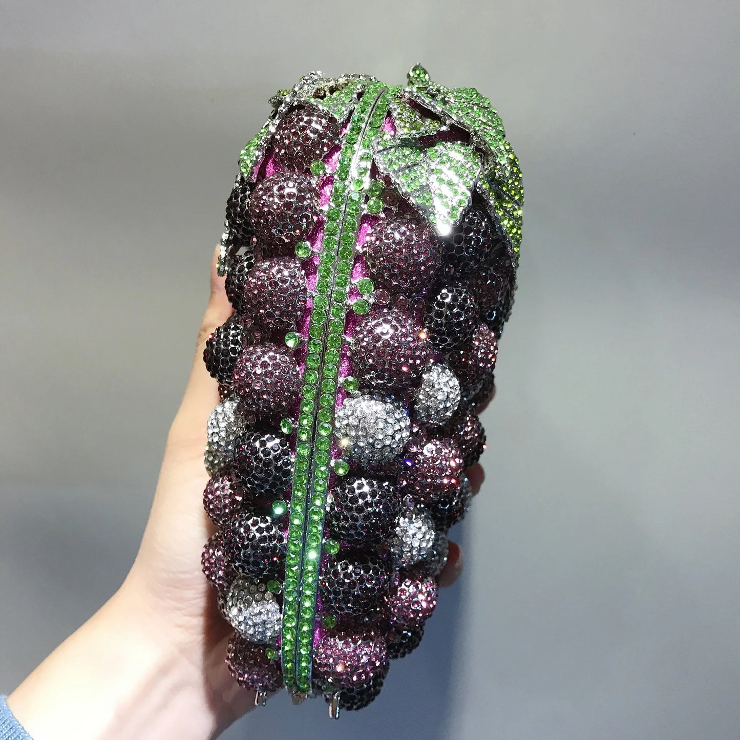 Bolso de mano de noche con forma de uva para mujer, bonito bolso de hombro con brillantes y diamantes de imitación para banquetes y fiestas de graduación