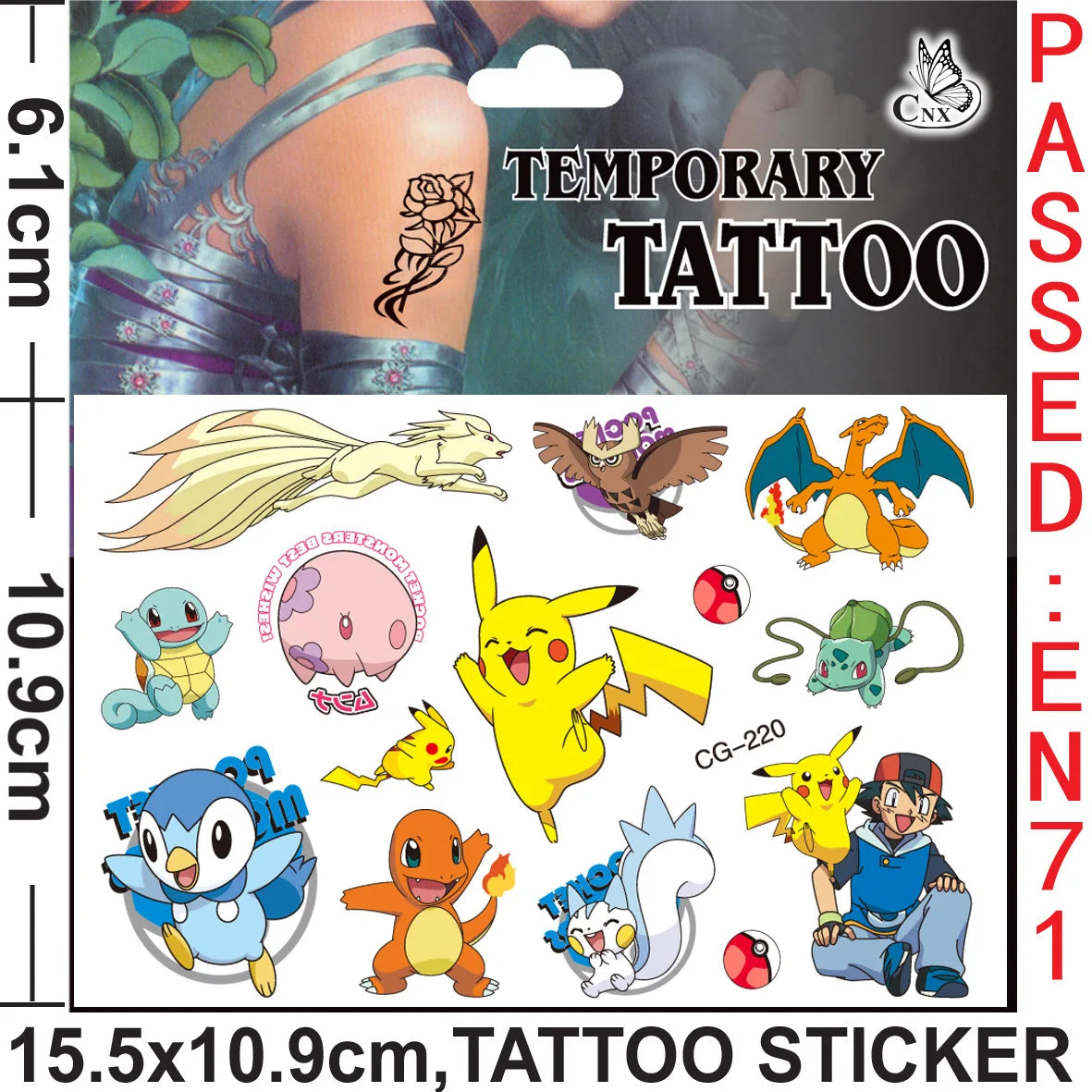 1Pcs/3Pcs/6Pcs Autocollants de tatouage Pokémon Pikachu lumineux non répétitifs Jouets de dessin animé Tatouages ​​temporaires pour enfants Cadeau pour enfants