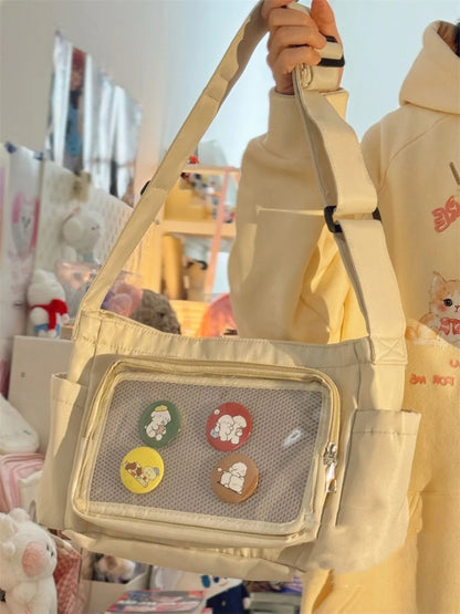 Bolso bandolera transparente con placa de exhibición de insignias para niñas, estilo japonés kawaii, bolso JK, bolso Ita para muñecas, bolsos de hombro