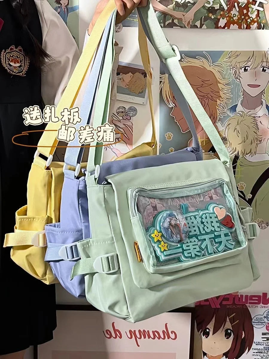 Bolso estilo itabag japonés Harajuku para mujer, bandolera con bolsillo transparente y sencilla, para la vuelta al cole