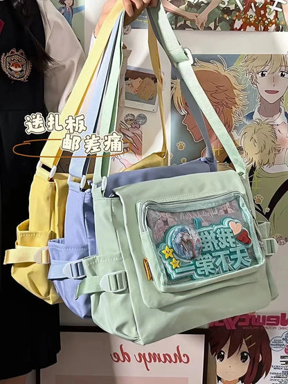 Bolso estilo itabag japonés Harajuku para mujer, bandolera con bolsillo transparente y sencilla, para la vuelta al cole