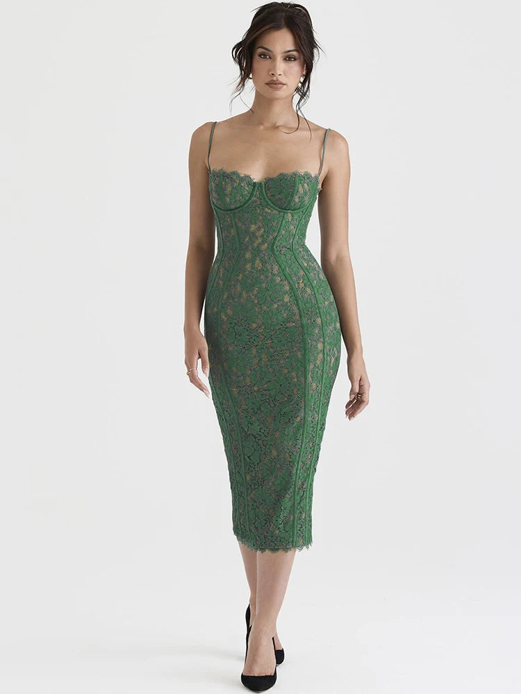 Suninheart Summer Midi Green Dress Elegant Spaghetti Strap Wedding Guest Party Dresses Sexy Birthday Dresses for Women 2024