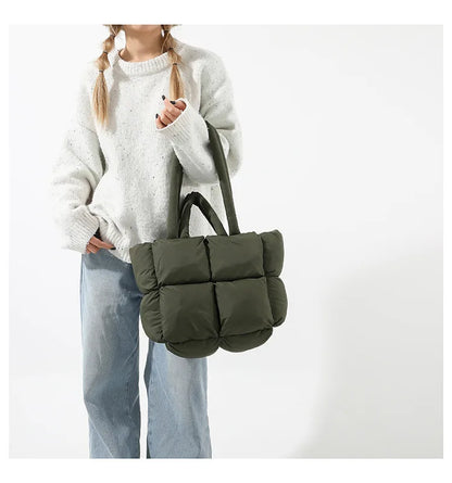 Bolso de mano acolchado suave y moderno para mujer, bandolera de nailon acolchada, bolso de mano de algodón cálido para invierno