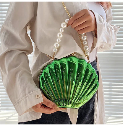 Evening Bags Shell Shape Women Clutch Bags 2023 New Wedding Bridal Handbag Pearl Beaded Fashion Shell Chain Party Bags