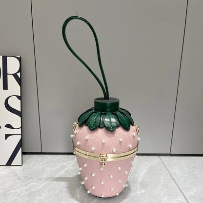 Fashion Luxury Designer Handbags Strawberry Shape Bucket Shoulder Bag For Women Rivet Leather Chain Ladies Crossbody Bag