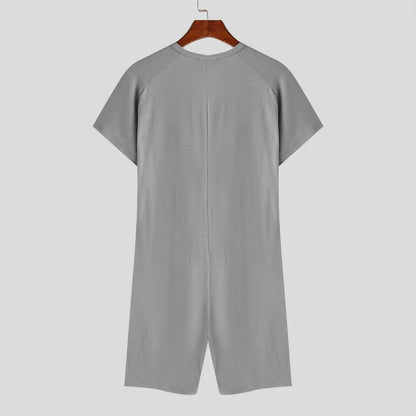 2024 Hommes Barboteuses Pyjamas Couleur Unie Col Rond Manches Courtes Bouton Décontracté Hommes Bodys Skinny Homewear Combinaisons S-5XL INCERUN