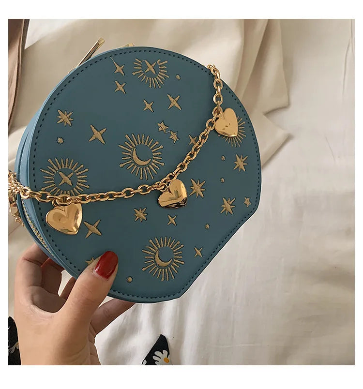 Fashion Starry Sky Round Bags Women Crossbody Bag Luxury Chain Circular Shoulder Bag Lady Small Embroidery Women's Handbag