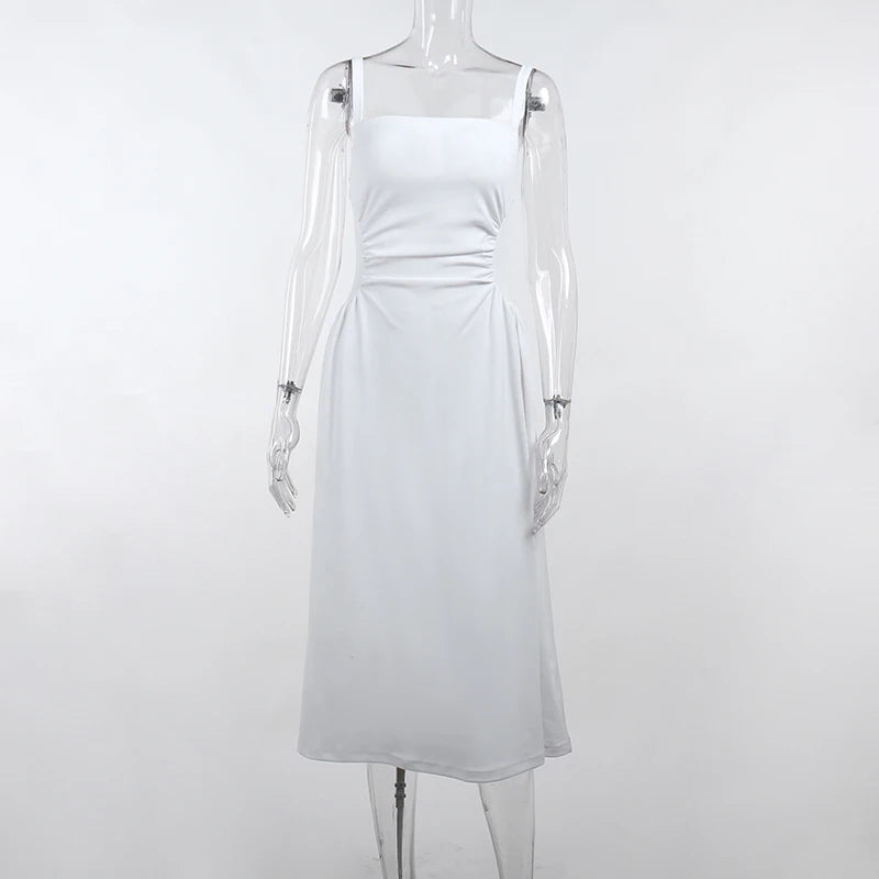 Vestido midi elegante de satén con corte en A para mujer, informal, de verano, sin mangas, estilo vintage, para fiestas de cumpleaños, color liso, JY23115GN