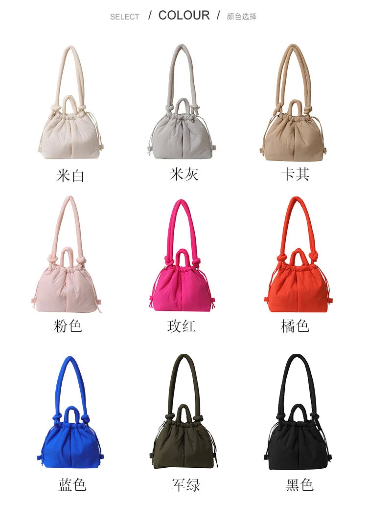 Casual Large Capacity Puffer Tote Bag Designer Padded Nylon Women Handbags Knotted Strap Shouder Crossbody Bags Warm Sac 2024