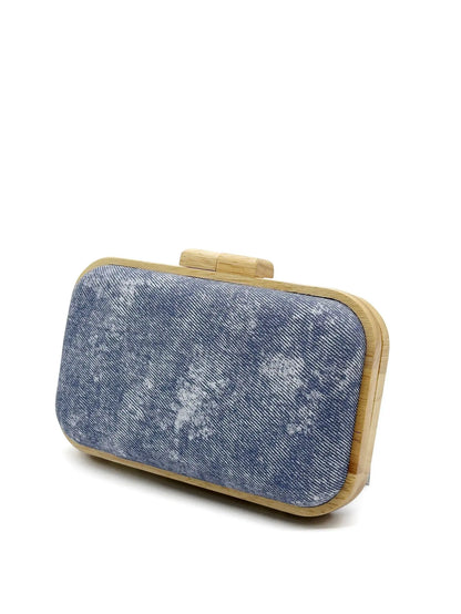 Pochette vintage en denim délavé pour femme, sac à bandoulière avec chaîne, sac à main tendance avec clip en bois, sac de soirée, sac de mariage