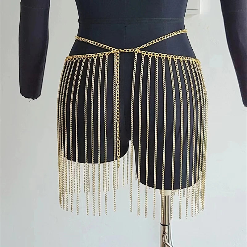 2023 Autumn Mini Skirt Fashion Casual Elegant Halloween Christmas Tassel Y2K Clothing Metal Body Chain 90S Vintage Women Skirts