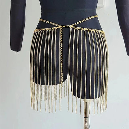 Jupe à pompon en chaîne métallique pour femmes, taille haute, décontractée, sexy, mini-jupe, streetwear, coréenne, ajourée, vintage, à paillettes, été 2024