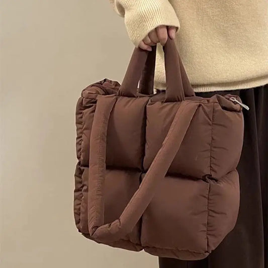 Bolso de mano pequeño de moda con relleno de nailon para mujer, bandolera de diseñador acolchada, bolso de hombro cálido para invierno 2024