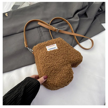 Bolso de hombro pequeño con forma de guante de moda, bolso de mano de felpa para mujer, bolso de diseñador de marca, lindo bolso cruzado para mujer, monedero, novedad de 2024