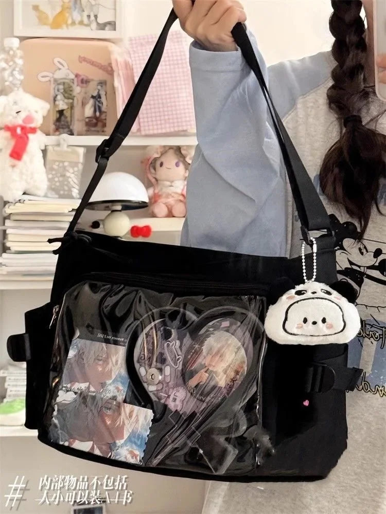 Bolso de hombro tipo libro para mujer de Itabag, bolso cruzado japonés Y2K para chicas de secundaria, bolso de mensajero con bolsillo transparente