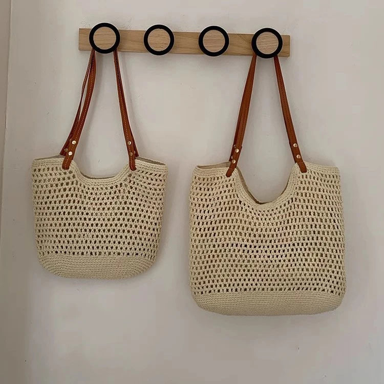 Casual Hollow Out Large Capacity Tote Bag Milk Cotton Weave Women Shoulder Bags Handmade Summer Beach Bag Big Bali Shopper Purse