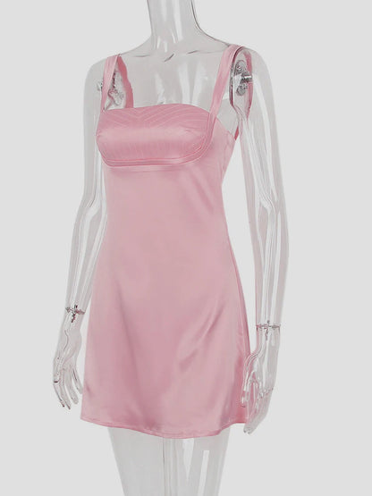 Robe d'anniversaire pour femme, robe trapèze rose, sexy, en satin, robe de soirée, mini, décontractée, bretelles spaghetti, robe de remise de diplôme, extensible