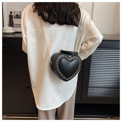 Bolsos y carteras para mujer, bolso de hombro con forma de corazón rojo a la moda, bolso cruzado con cadena para mujer, bolso de mano y cartera para mujer