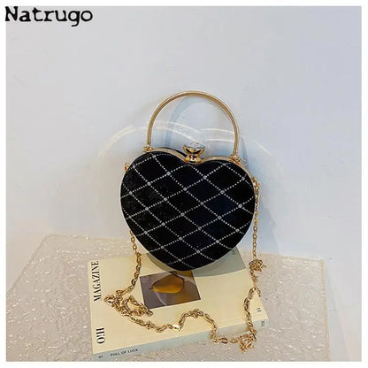 Female Velvet  Handbag Vintage Velour Heart Design Evening Bag Wedding Party Bride Clutch Velour Bag Purse