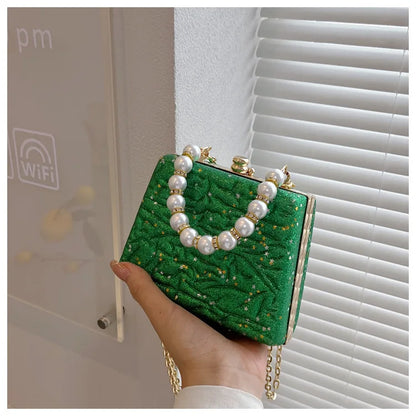 Women Handbag Evening Bags For Party New Women Pearl Chain Shoulder Bag Ladies Fashion Gold Clutch Box Bag Women Messenger