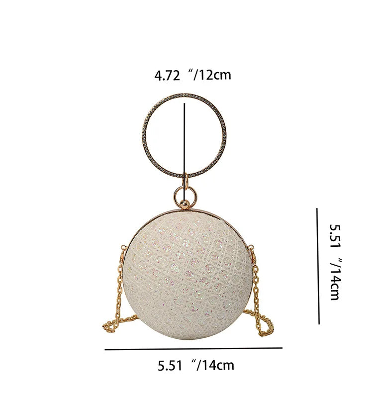 Women Evening Day Clutch Colorful Crystal Diamonds Round Ball Shaped Clutches Lady Handbag Wedding Purse Chain Shoulder Bag